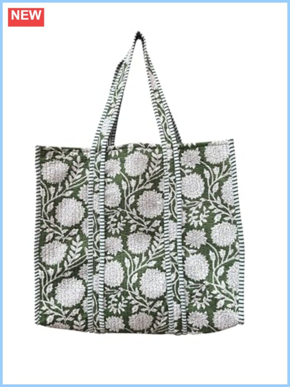 Quilted Cotton Hand Block Printed Reversible Tote Bag Women Handbag